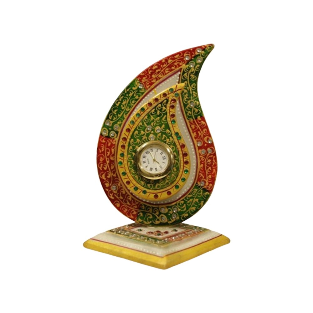 Marble Leaf Shape Painted Table Clock for Gift Home Decor